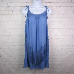 Blue Tie Strap Fringe Dress